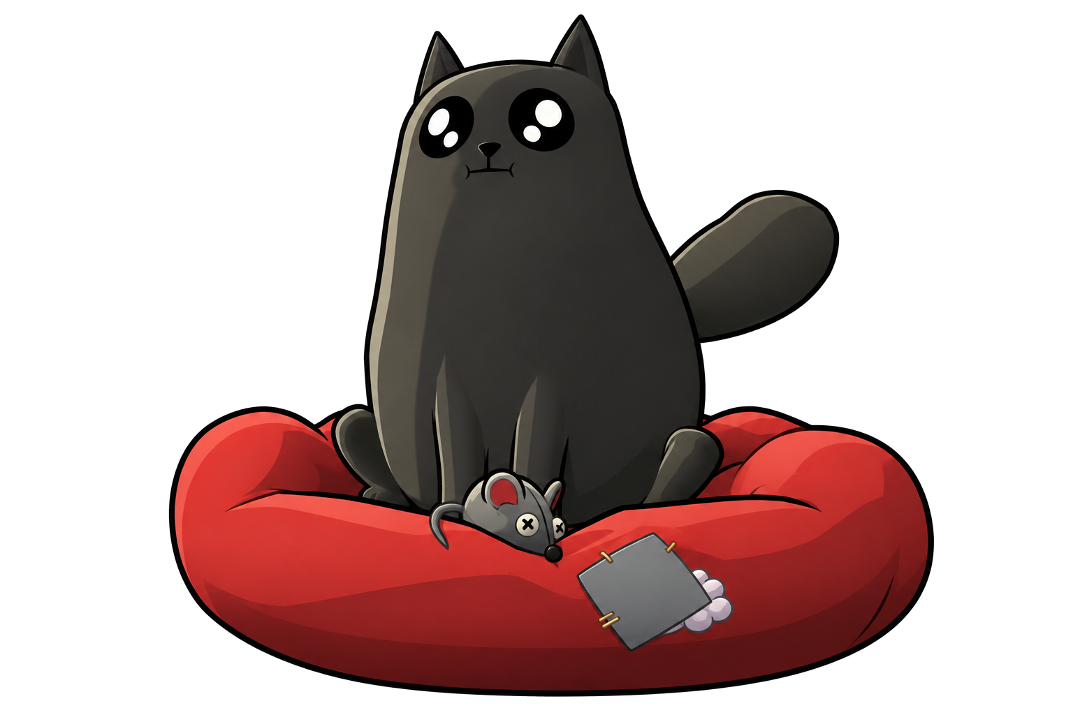 Black Cat on Red Cushion